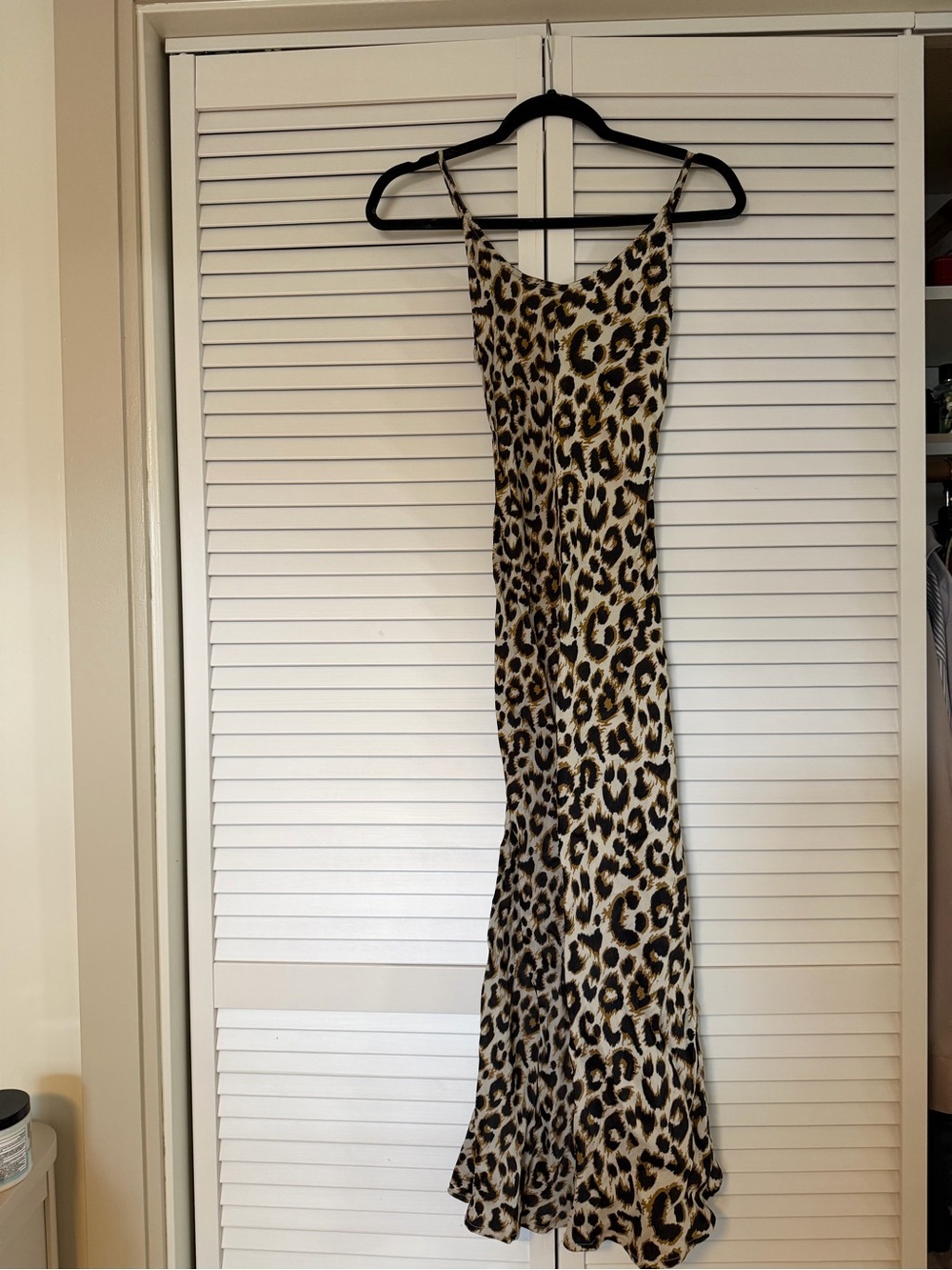 Leopard Print Maxi Slip Dress in Beige and Black